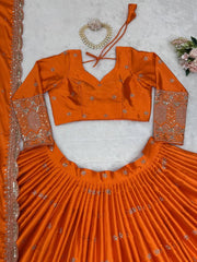 Beautiful Orange Satin Silk Thread With Sequence Work Lehenga Choli