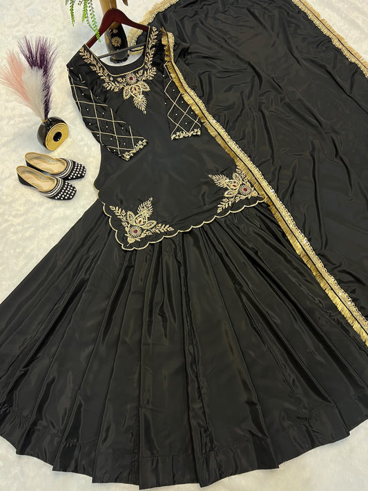Beautiful Natural Crepe Silk Embroidery & Sequence Work Top Lehenga