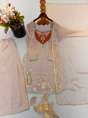 Party-wear Moss Embroidery Sequence Work Suit