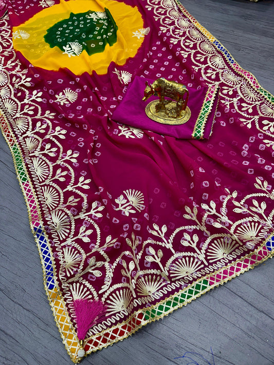 Beautiful Pure Georgette With Jaipur Bandhani Saree