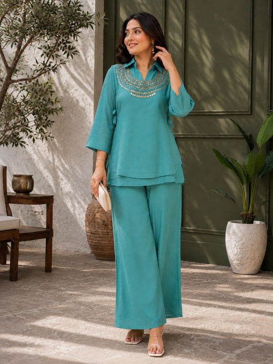 Rakshabandhan Special Beautiful Gold Crush Palazzo Kurti With Koti