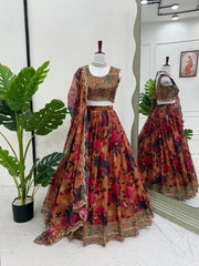 Beautiful Tabby Organza With Digital Printed Lehenga Choli