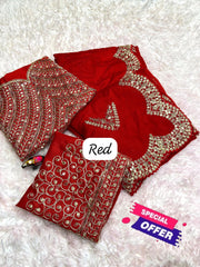 Beautiful Vichitra Silk Coding & Sequence Work  Saree