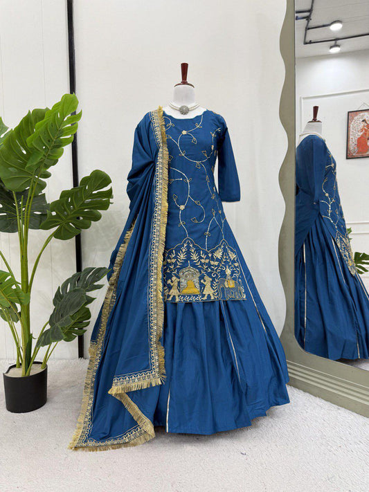 Beautiful Natural Crepe Silk Beads With Thread & Sequence Work Sharara