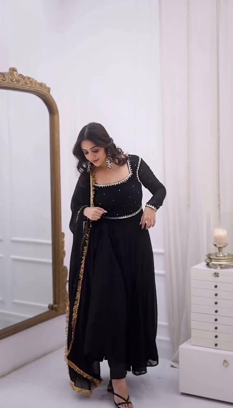 Effortless Charming Georgette Black Handwork Gown