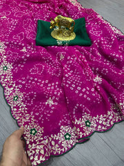 Beautiful Pure Georgette With Jodhpur Bandhani Printed Saree
