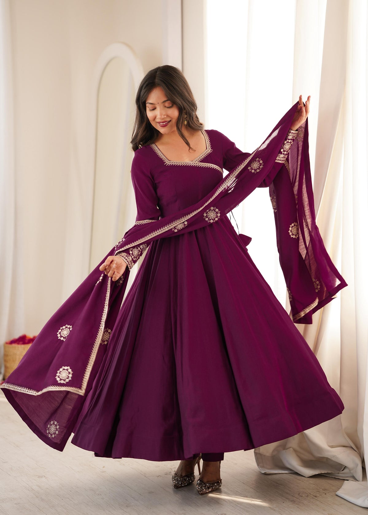 Party-wear Roman Silk Chanderi Silk Sequence Work Anarkali Gown