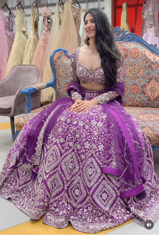 Party-wear Net Embroidery Sequence Coding Designer Work Lehenga Choli