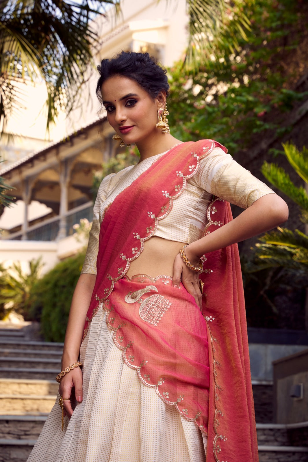Beautiful Elegant Golden Zari Weaving Work Lehenga Choli