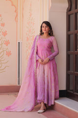 Partywear Gold Organza With Sequins-Multi Embroidered Work Gown