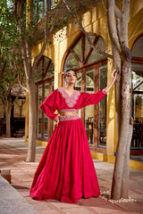 Beautiful Vichitra Silk Thread Embroidery Work Lehenga Choli