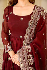 Party-wear Crunchy Silk Designer Embroidery With Sequin & Thread Detailing Gown