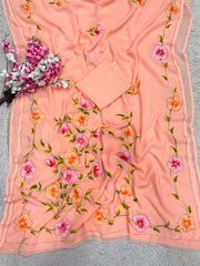 Beautiful Brush Printed With Cut Dena Work Saree