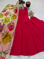 Partywear Roman Silk Chanderi Long Plain Gown