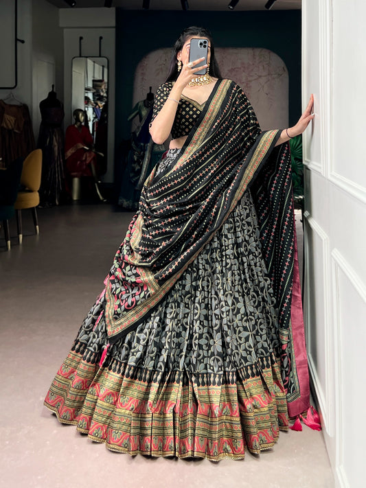 Traditional Rich Tasar Silk Iconic Sparkle With Lace Border Lehenga Choli