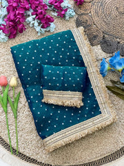 Party-wear Moss Fendy Chiffon Beautiful Silver Zari Weaving Saree
