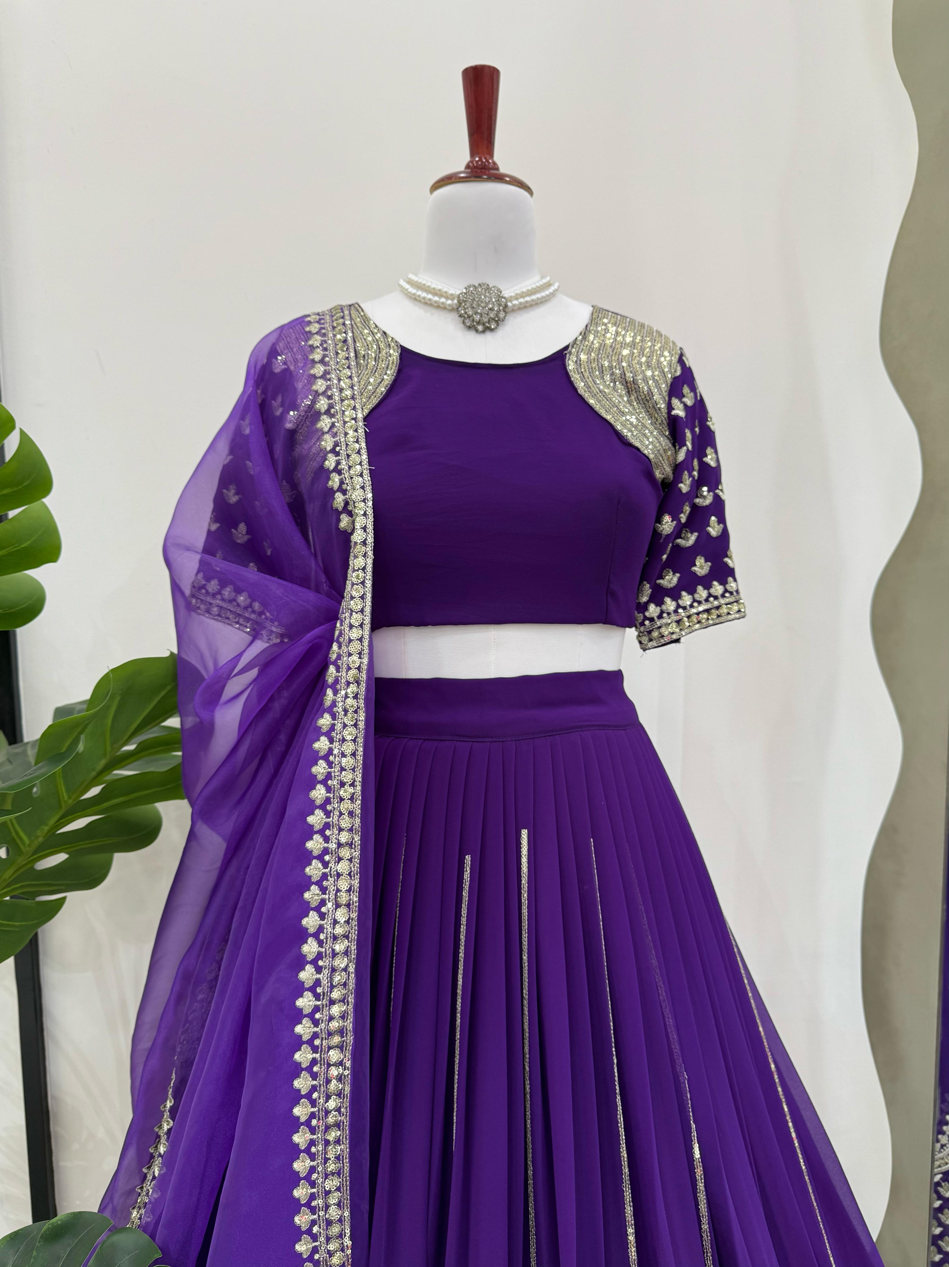 Wedding Special Purple Georgette Thread With Sequence Work Lehenga Choli