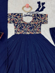 Beautiful Party-wear Natural Crep Thread With Sequence Work Gown