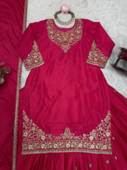Party-wear Beautiful Chinon Silk Thread With Sequence Work Lehenga With Top