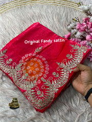 Soft Shine  Space Silk Banjej & Lehriya Print Work Saree