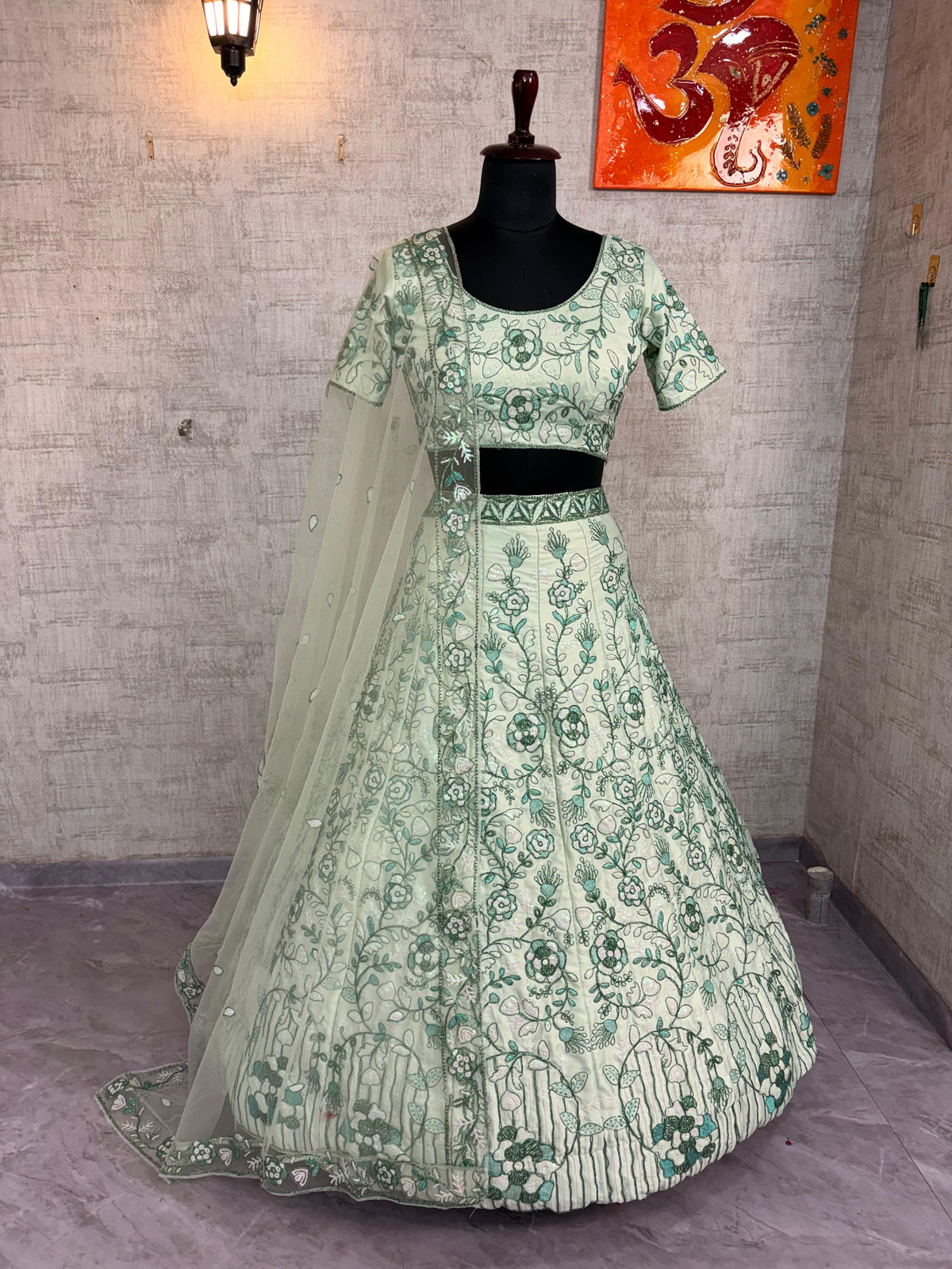 Beautiful Quality Diamond Silk Embroidery Sequins Work Lehenga Choli