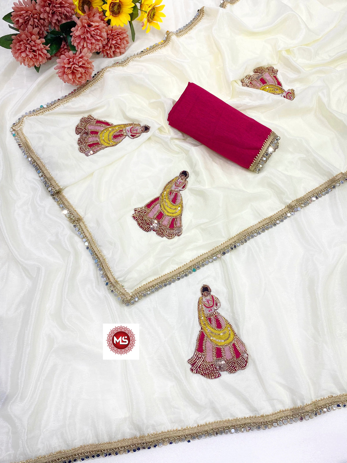 Festive Season Special Chinon Silk Multi Moti Cutdana & Sequence Work Saree
