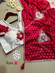 Beautiful Bandhej Printed Chiffon Silk Saree