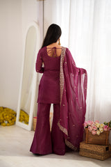 Party-wear Crunchy Silk Embroidery Sequence Work Sharara