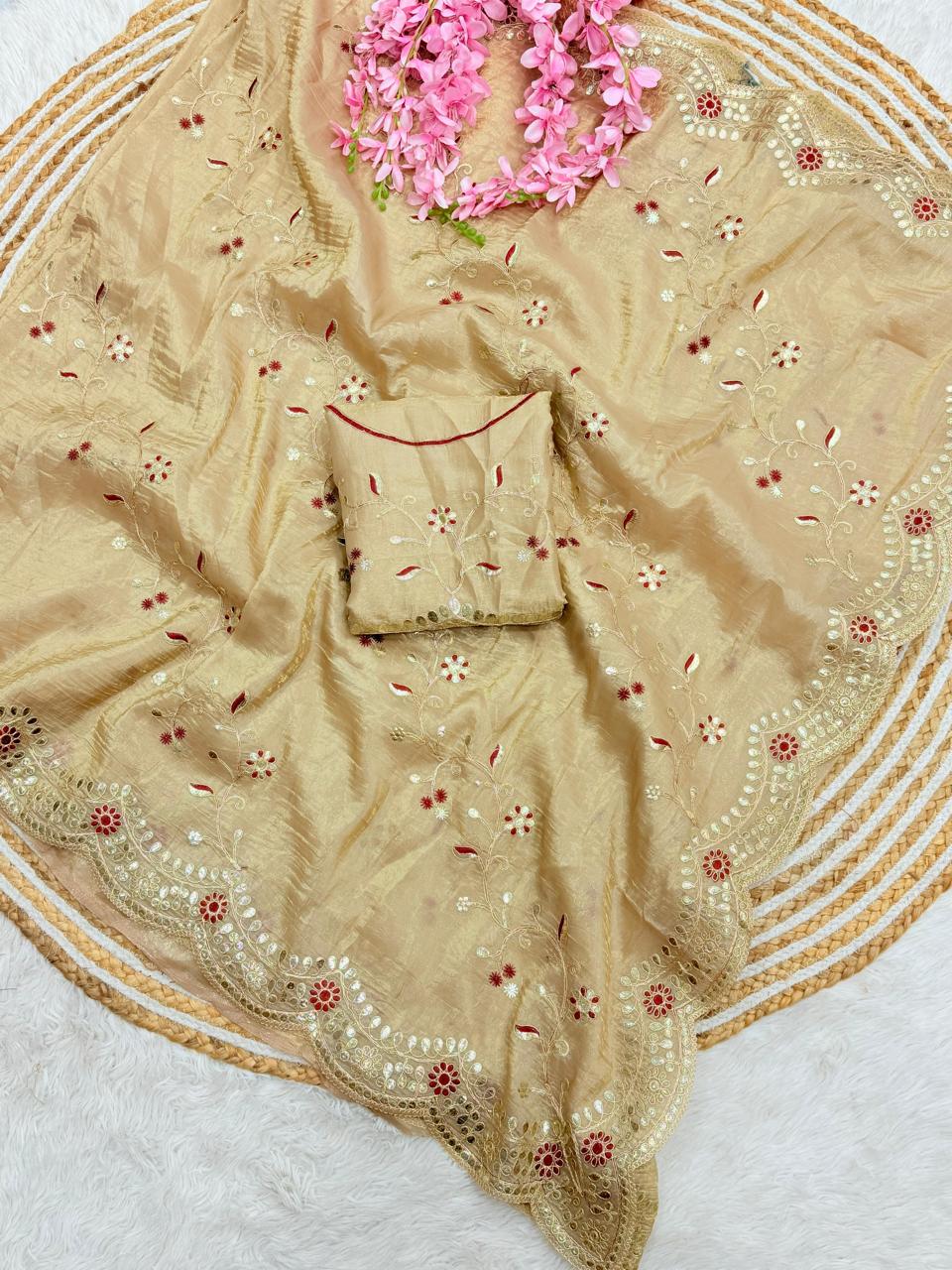 Party-wear Soft Light Weight Gold Crush Gotapatti Work Saree