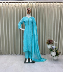 Beautiful Trending Chinon Silk Cotton Thread Embroidery Work Dress