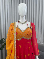 Trendy Stylish Georgette Digital Print With Real Mirror Work Gown