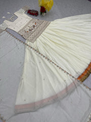 Beautiful White Chinon Silk Embroidery Thread & Sequence Work Crop-Top