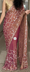 Beautiful Moss Silk Sequence Embroidery Work Saree