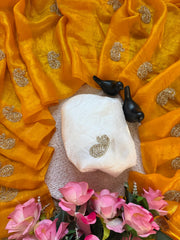 Beautiful Fendy Chiffon Silk Siroski & Val Moti Heart Cutwork Border Saree