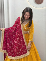Navratri Special Georgette Embroidery & Mirror Lace Work Lehenga With Stitched Choli