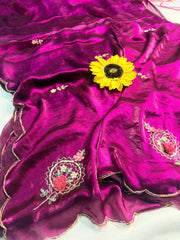 Party-wear Fendy Satin Khatli Cutdana Handwork Saree