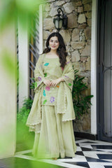 Party-wear Designer star Georgette Embroidery Sequence & Codding Floral Work Sharara