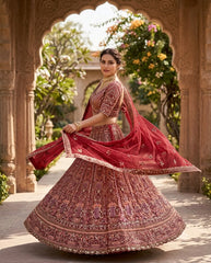Party-wear Net Embroidery Sequence Work Lehenga Choli