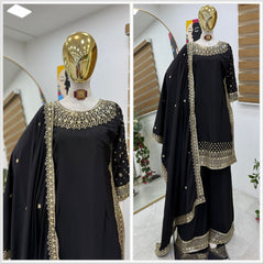 Party-wear Natural Crepe Embroidery Sequence Work Sharara