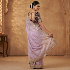 Designer Fendy Satin Embroidery Sequence Work Saree