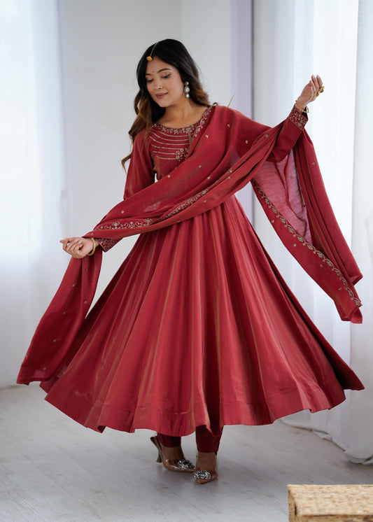 Festival Special Roman Shimmer Chanderi Silk Anarkali Gown