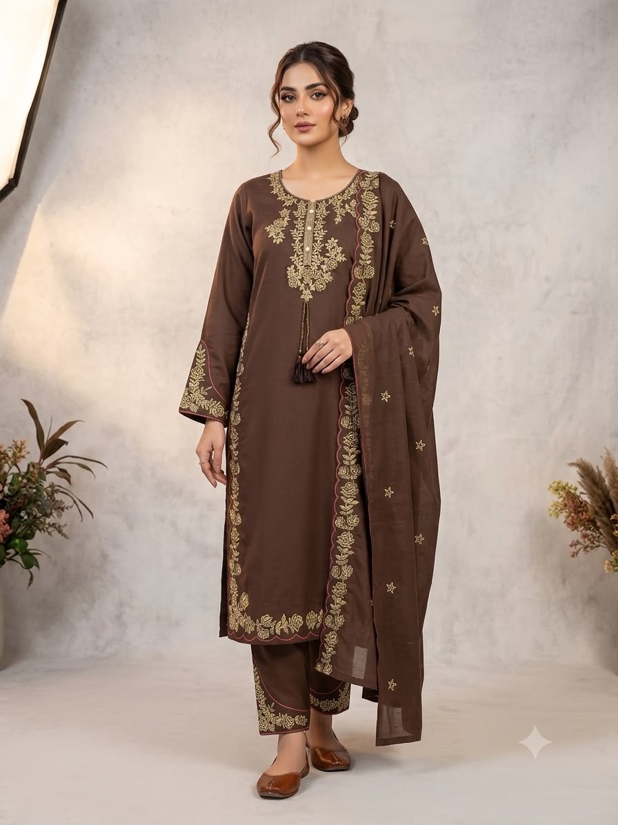 Beautiful Roman Silk Embroidery Work Suit