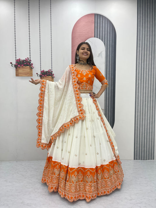 Wedding Special Chinon Embroidery Coding Sequence Work Lehenga With Stitched Blouse