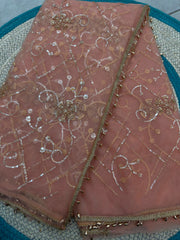 Party-wear Net Beads Sequence & Pearl Embroidery Work Saree