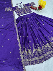 Festival Chinon Silk Embroidery & Thread Work Lehenga Choli