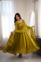 Attractive Real Mirror Embroidery Work Gown
