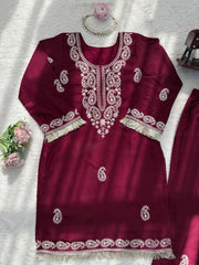 Beautiful Slub Rayon Thread With Fancy Lace Co-Ord Set