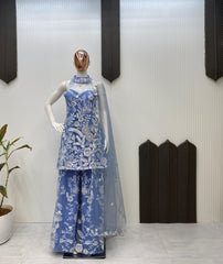 Party-wear Hunter Butterfly Net  Neck Kurta & Palazzo Set
