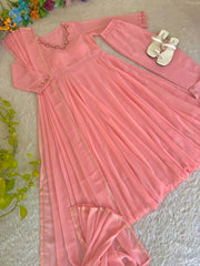 Party-wear Georgette Handwork Neck And Sleeve Gown