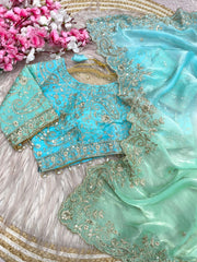 Elegant Satin Saree With Designer Embellished Stitched Blouse